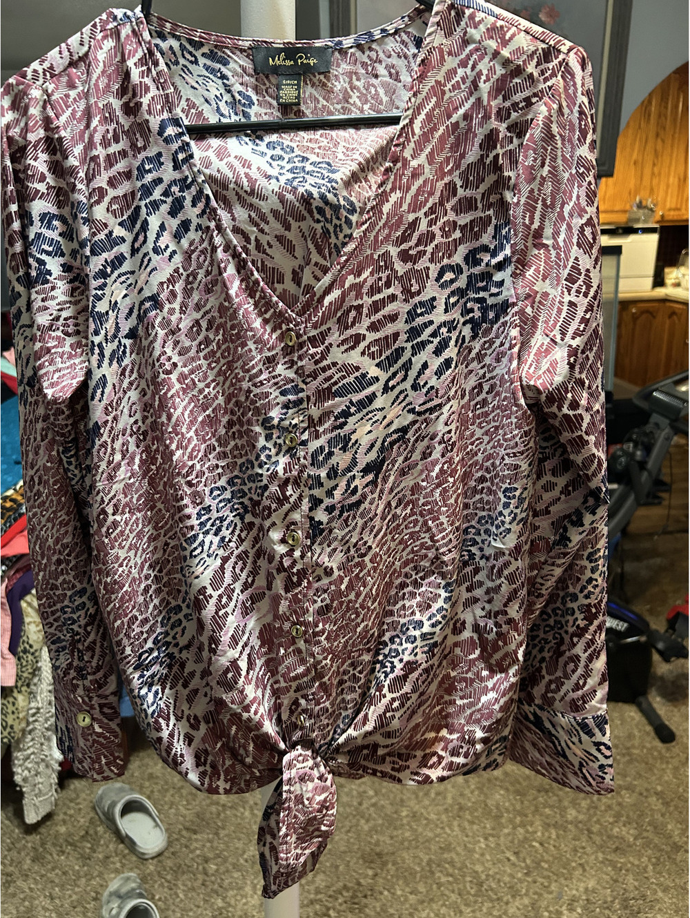 Melissa Paige Women's Long Sleeve Tie Front Blouse, Size S/P